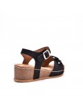 Mixed material wedge sandal