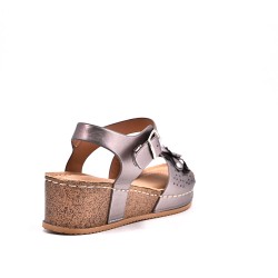 Mixed material wedge sandal