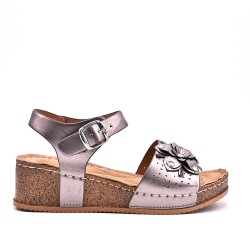 Mixed material wedge sandal