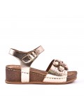 Mixed material wedge sandal