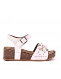 Mixed material wedge sandal
