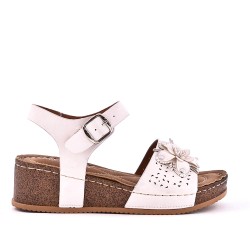 Mixed material wedge sandal