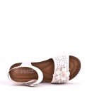 Mixed material wedge sandal
