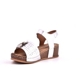 Mixed material wedge sandal