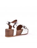 Mixed material wedge sandal