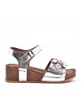 Mixed material wedge sandal