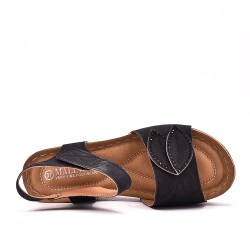 Mixed material wedge sandal