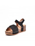 Mixed material wedge sandal
