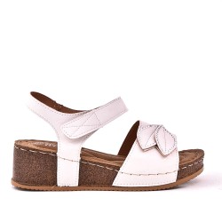 Mixed material wedge sandal