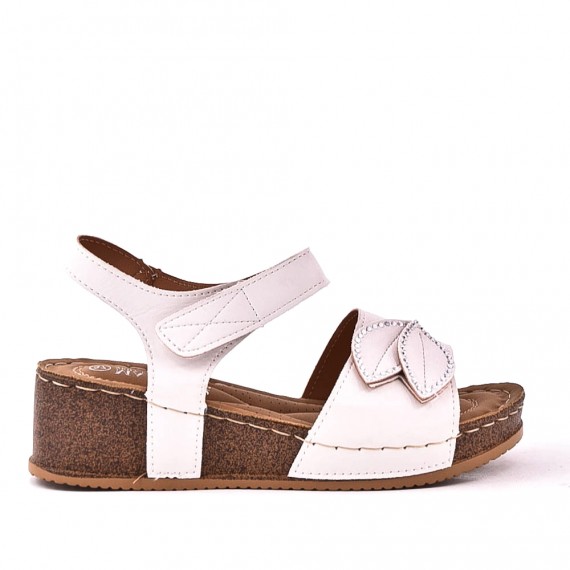 Mixed material wedge sandal