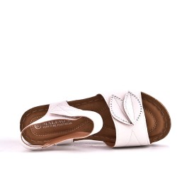 Mixed material wedge sandal