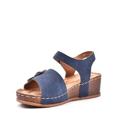 Sandalia cuña de material mixto