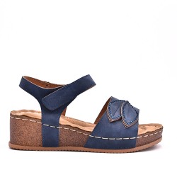 Mixed material wedge sandal