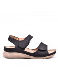 Mixed material wedge sandal