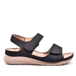 Mixed material wedge sandal