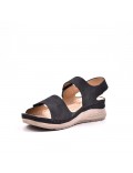 Mixed material wedge sandal