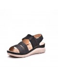 Mixed material wedge sandal