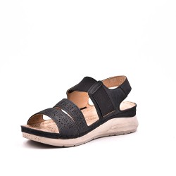 Mixed material wedge sandal