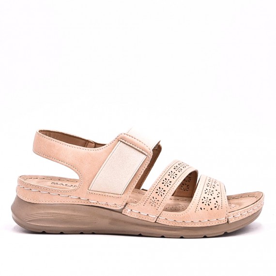 Mixed material wedge sandal