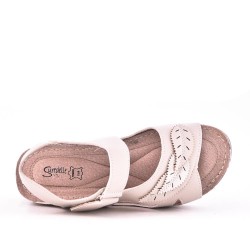 Sandale en simili cuir noire à talon compensé