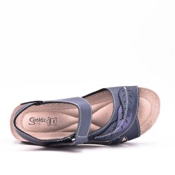 Sandale en simili cuir noire à talon compensé