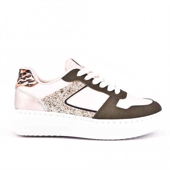 Zapatilla de material mixto para mujer