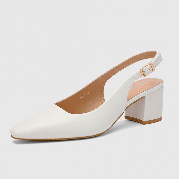 Women’s Slingback Pumps in Faux Leather – Block Heel – Pointed Toe