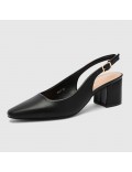 Women’s Slingback Pumps in Faux Leather – Block Heel – Pointed Toe