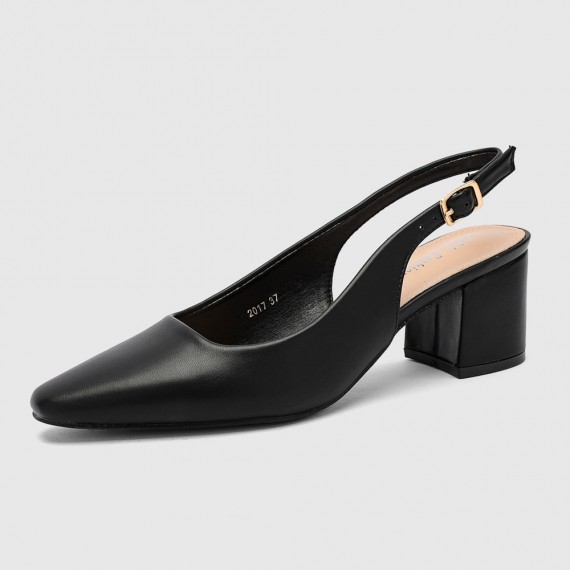 Women’s Slingback Pumps in Faux Leather – Block Heel – Pointed Toe