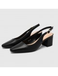 Women’s Slingback Pumps in Faux Leather – Block Heel – Pointed Toe