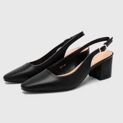 Zapatos slingback de mujer en cuero sintético – tacón ancho – punta fina