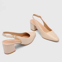 Zapatos slingback de mujer en cuero sintético – tacón ancho – punta fina