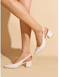 Women’s Slingback Pumps in Faux Leather – Block Heel – Pointed Toe