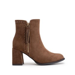 Faux suede ankle boot with zip closure