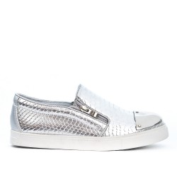 Basket argent zippée à motif croco 