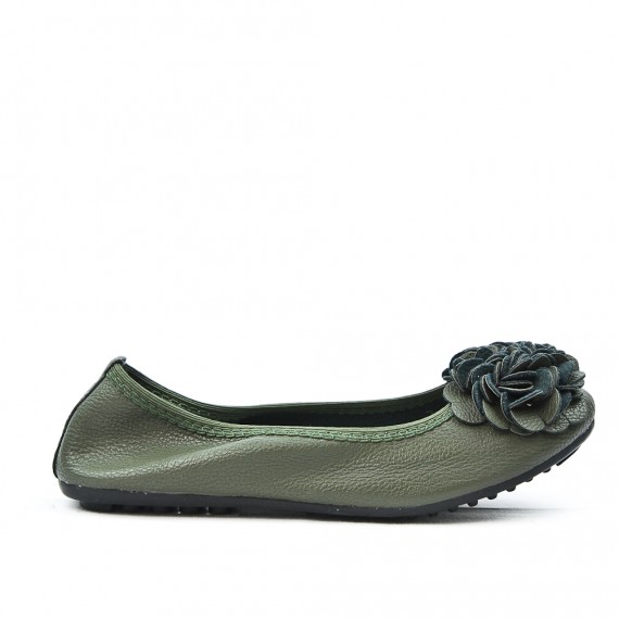 Dark green comfort ballerina with flower pattern