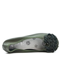 Dark green comfort ballerina with flower pattern