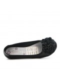 Black comfort ballerina with flower pattern and small heel