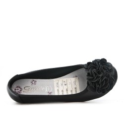 Black comfort ballerina with flower pattern and small heel