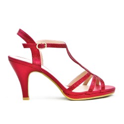 Red sandal with rhinestones