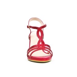 Red sandal with rhinestones