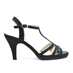 Black sandal with rhinestones