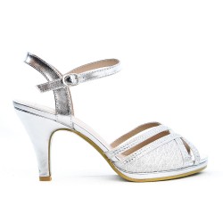 Lace detail silver sandal