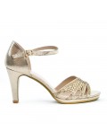 Golden sandal in faux leather with heel