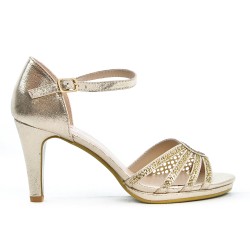 Golden sandal in faux leather with heel