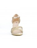 Golden sandal in faux leather with heel