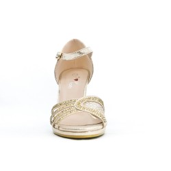 Golden sandal in faux leather with heel