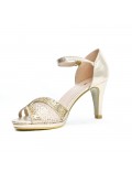 Golden sandal in faux leather with heel