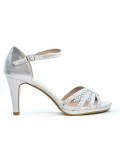 Silver imitation leather sandal with heel