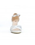 Silver imitation leather sandal with heel